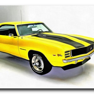 Camaro Z28 1969 Automobile Real Cotton Canvas Print, Digital Paint Brush, Frame Ready For Dorm, Office, Living Room, Man Cave, Wall Art