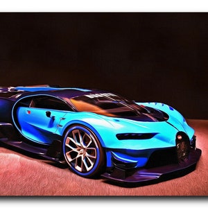 Impresión de lienzo de algodón Bugatti Gran Turismo, arte de pared, pincel digital, marco listo, dormitorio, oficina, sala de estar, cueva del hombre
