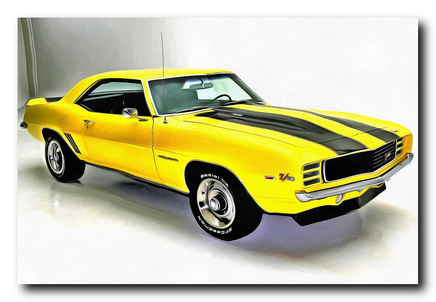 Camaro Z28 1969 Automobile Real Cotton Canvas Print, Digital Paint Brush, Frame Ready For Dorm, Office, Living Room, Man Cave, Wall Art