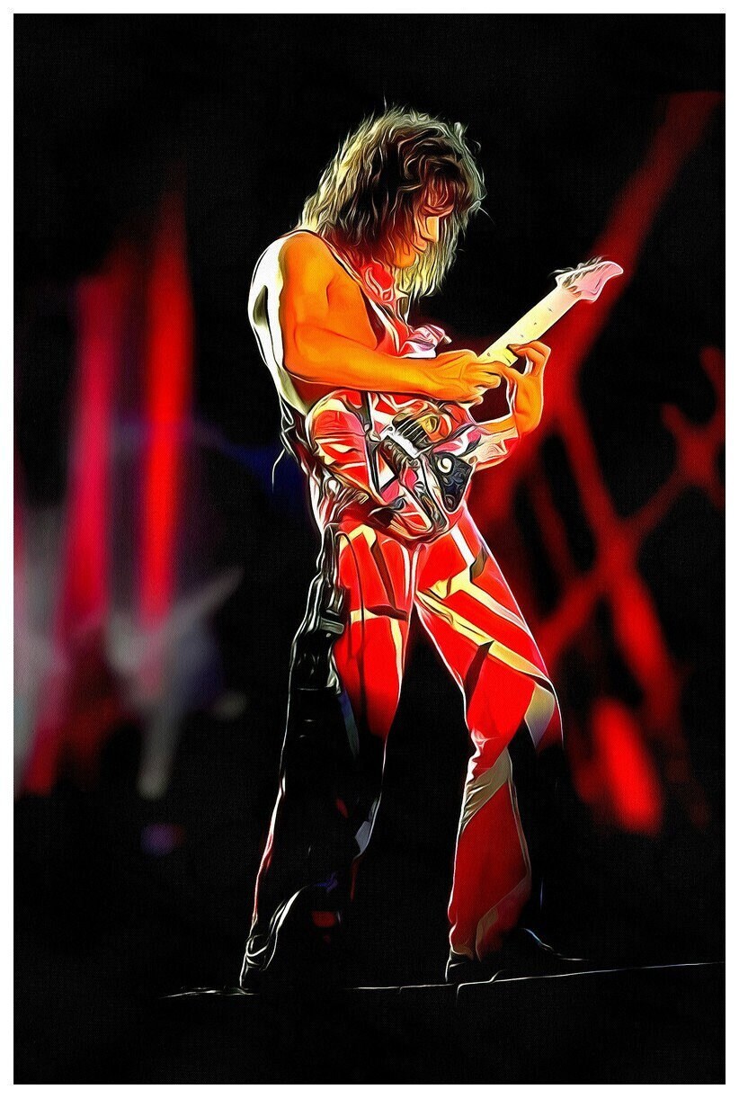 Eddie Van Halen Art Real Cotton Canvas Print. Frame Ready for Dorm