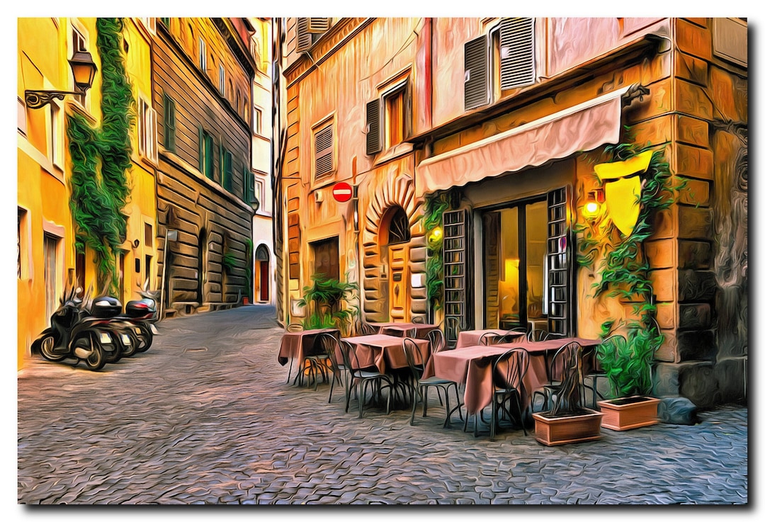 Italian Street Cafe Art Print Cotton Canvas Digital Paint Brush Art italian-street-cafe-art-print-cotton-canvas-digital-paint-brush-art