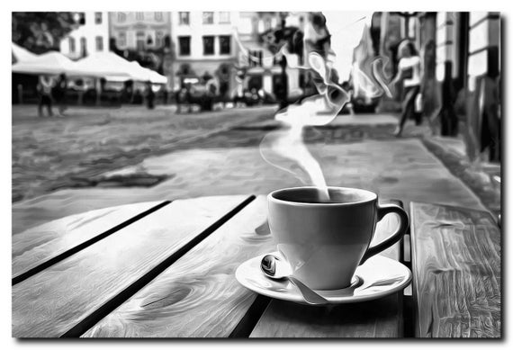 Coffee In Italy Art Print, Cotton Canvas, Brush Stroke Style