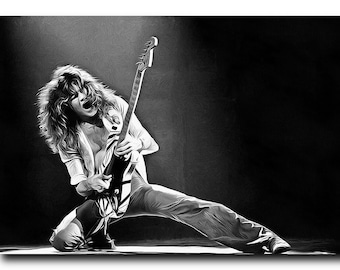 Eddie Van Halen Art Real Cotton Canvas Print. Frame Ready For Dorm, Office, Living Room, Man Cave. Digital Paint Brush Art