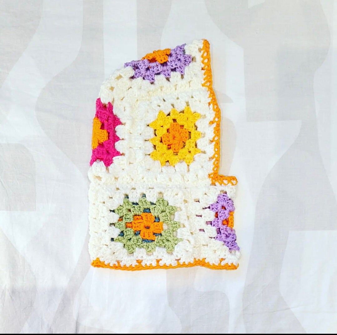 Multi and Cream Crochet Balaclava/hood | Granny Square - Etsy display picture 1