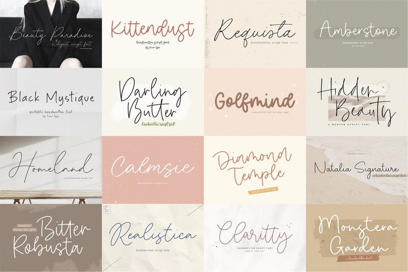 Monoline Font Bundle - Single Line Wedding Invitation Script Fonts for ...