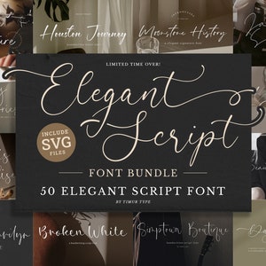 Font Bundle Elegant Script Fonts, Handwritten Font, Wedding Font, Procreate Font, Cricut, Canva Font, Commercial Use, Monoline, Feminine SVG