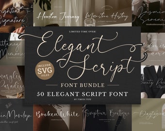 Font Bundle Elegant Script Fonts, Handwritten Font, Wedding Font, Procreate Font, Cricut, Canva Font, Commercial Use, Monoline, Feminine SVG