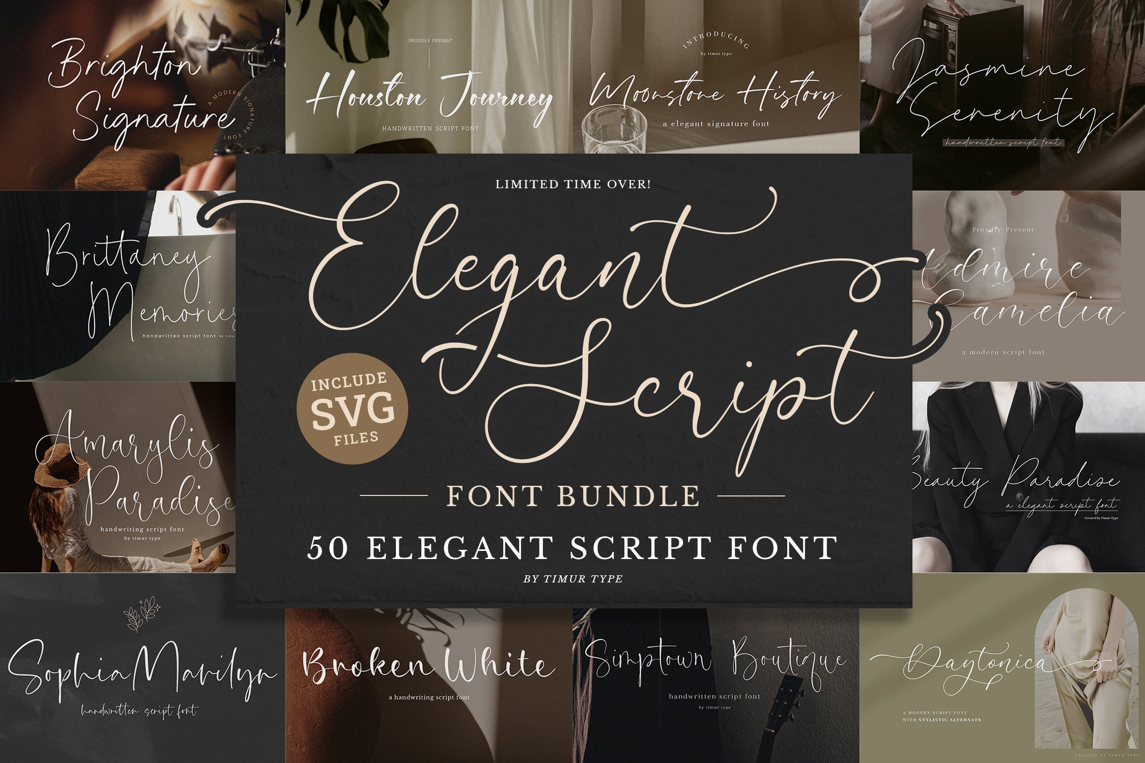Elegant Script Font Bundle – Handwritten Monoline Wedding Fonts for Cricut, Procreate, Canva (Commercial Use)