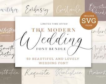 Wedding Font Bundle - Handwritten Script Font, Calligraphy Fonts, Fonts for Cricut, Templett Font, Canva Font, SVG, Commercial Use Fonts