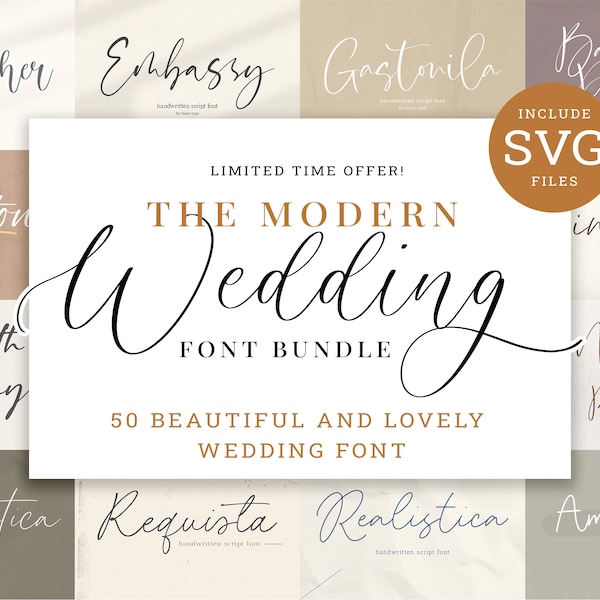 Wedding Font Bundle - Handwritten Script Font, Calligraphy Fonts, Fonts for Cricut, Templett Font, Canva Font, SVG, Commercial Use Fonts