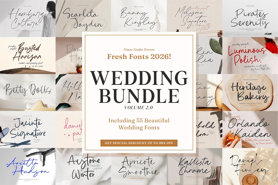 Wedding Font Bundle Vol.2 Handwritten Script Bridal Elegant Calligraphy ...