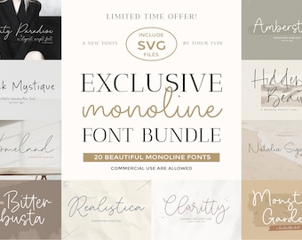 Monoline Fonts Bundle - Font Bundle, Monoline Font, Script Font, Cricut Font, Font Pack, Procreate Font, Font Tails, Wedding Font, SVG Font