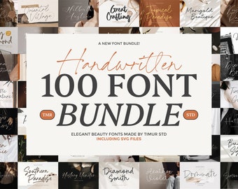 100 Font Bundle - Elegant Script Fonts, Handwritten Font, Wedding Font, Procreate Font, Cricut, Canva Fonts, Commercial Use, Monoline, SVG