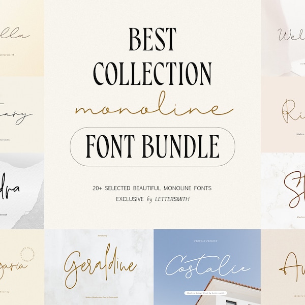 Monoline Font Bundle - Calligraphy Font, Handwritten Font, Script Font, Boho Font, Cricut Font, Procreate Fonts, Canva Fonts, SVG Fonts