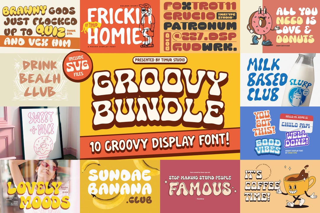 Groovy Display Font Bundle: Retro 70s 80s Fonts (SVG) - Etsy