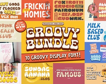 Groovy Display Font Bundle: czcionki retro z lat 70. i 80. (SVG)