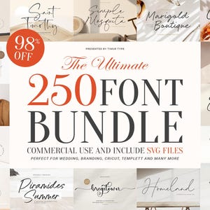 Paquete de 250 fuentes manuscritas, elegantes fuentes para bodas, caligrafía, escritura a mano, marca, exhibición, fuentes decorativas para Cricut, Templett y Canva