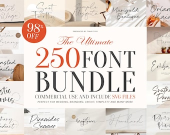 250 Font Bundle Handwritten Script Elegant Wedding Fonts Calligraphy Handwriting Branding Display Decorative Fonts for Cricut Templett Canva