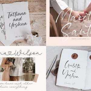 May include: Four different wedding save the date cards with calligraphy font. The cards are white with black text and feature different designs. The first card has a simple design with the text "Save the Date" and the names of the couple. The second card has a more elaborate design with a floral motif and the text "Save the Date" and the names of the couple. The third card has a simple design with the text "Save the Date" and the names of the couple. The fourth card has a more elaborate design with a floral motif and the text "Save the Date" and the names of the couple.