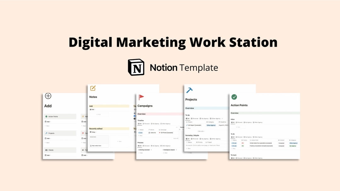 Digital Marketing Work Station - Notion Template - Etsy