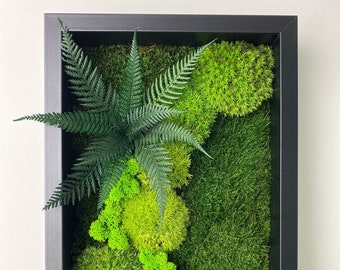 Handmade Preserved Moss Art: Natural Green Wall Decor in Black Frame