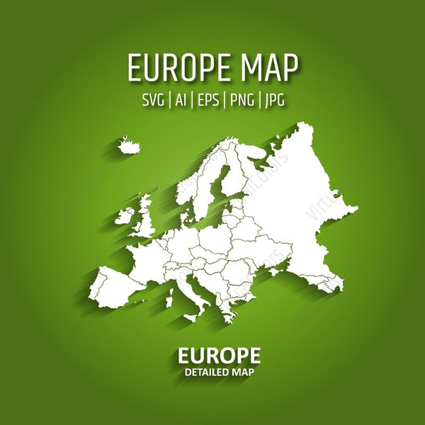 Detailed Europe Map, green, map, svg, europe map,travel, tourism, science, technology, wall decor, Europian,3d,us map, eps, png, jpg, states