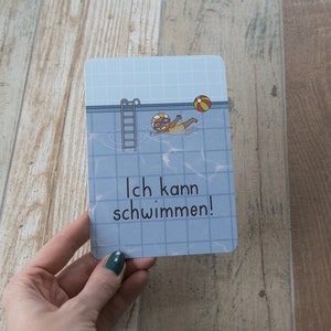 Ich kann schwimmen Kinder Meilensteinkarte Postkarte DINA6 Kindergarten Geschenk Kleinkind Grundschule Schwimmenlernen Seepferdchen