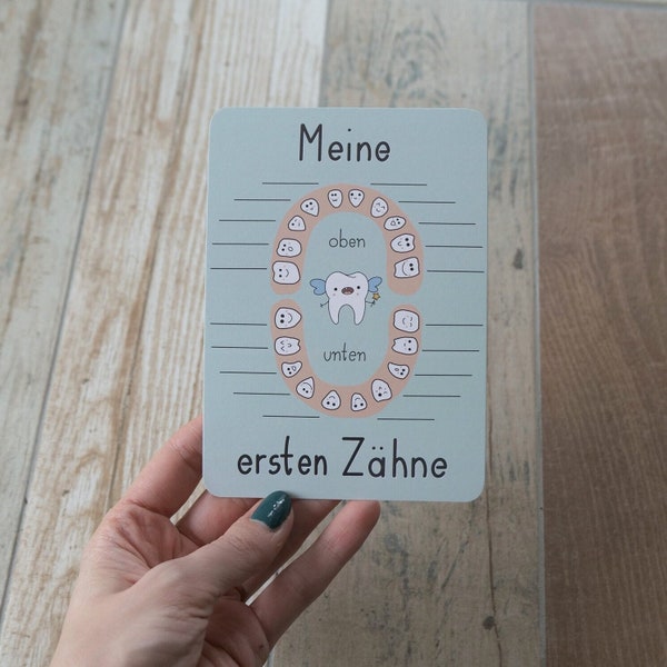 Meine ersten Zähne Kinder Meilensteinkarte Postkarte DINA6 Schwangerschaft Geburt Baby Wochenbett Zahnen Teething