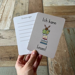 Je peux déjà lire la carte de jalon pour enfants carte postale DINA6 bébé maternelle école primaire cadeau enfant en bas âge lecture rat lecture hibou lecture renard