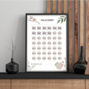 Cartel de cuenta atrás de cumpleaños desmarcando el calendario hasta la fecha de nacimiento | Embarazo decoración semanas de embarazo embarazo DINA3 DINA4