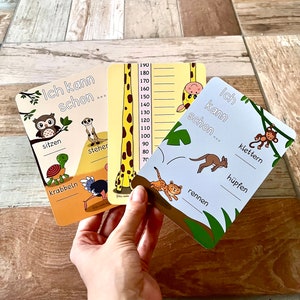 Ich kann schon Set sitzen krabbeln stehen laufen hüpfen klettern Kinder Meilensteinkarte Postkarte DINA6 Geburt Baby Wochenbett