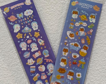 Holographic Space Animal Sticker Sheet: Iridescent Polco Deco Stickers