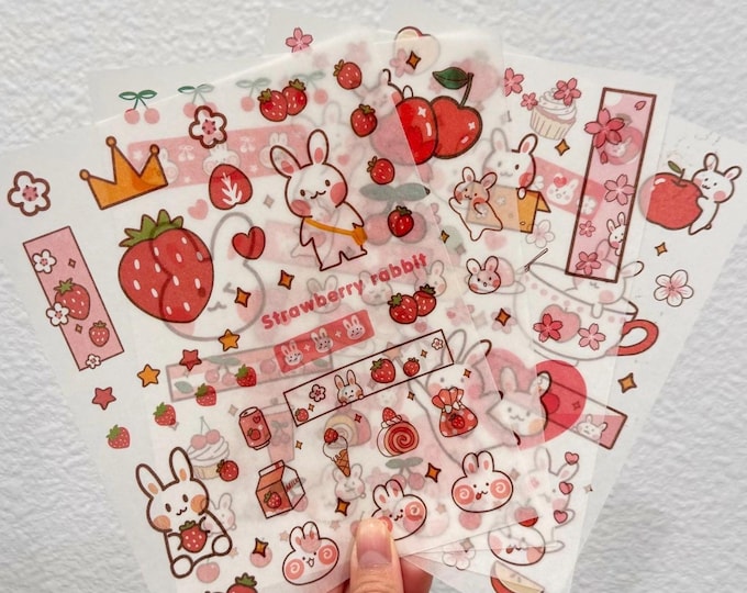 Kawaii Bunny Washi Sticker Sheets: Fruit & Flower Designs