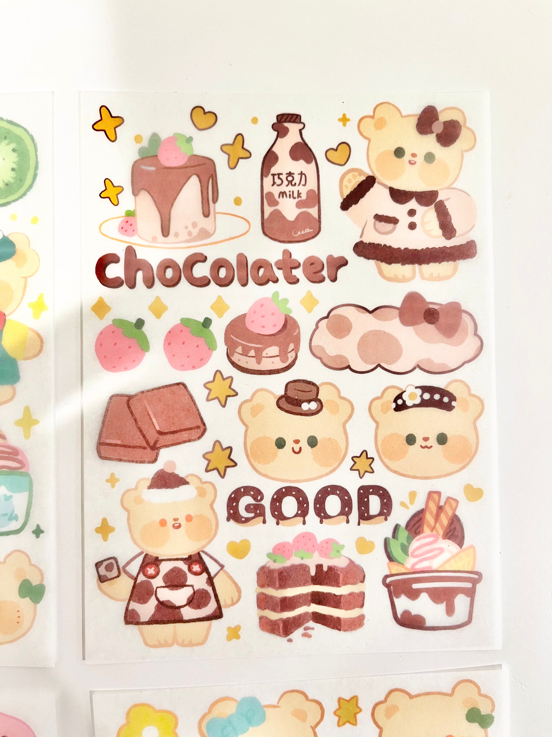 Cute Cheese Bear Cartoon Translucent Washi Sticker Sheets Lime ...