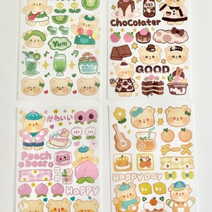 Cute Cheese Bear Cartoon Translucent Washi Sticker Sheets Lime Chocolate Peach Lemon Deco Stickers Food Fruit Dessert Characters Polco