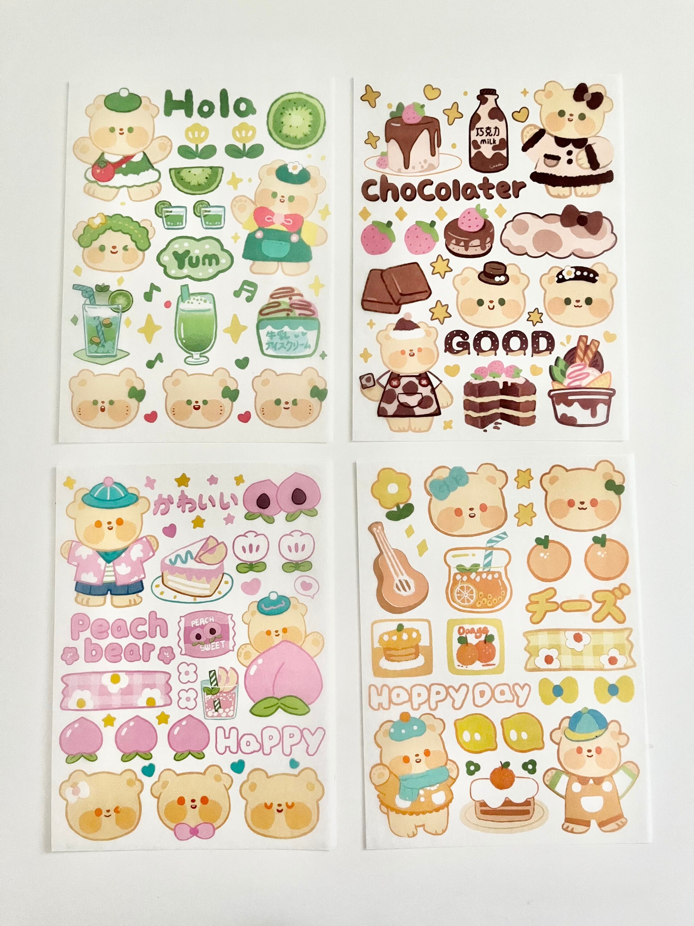 Cute Cheese Bear Cartoon Translucent Washi Sticker Sheets Lime ...