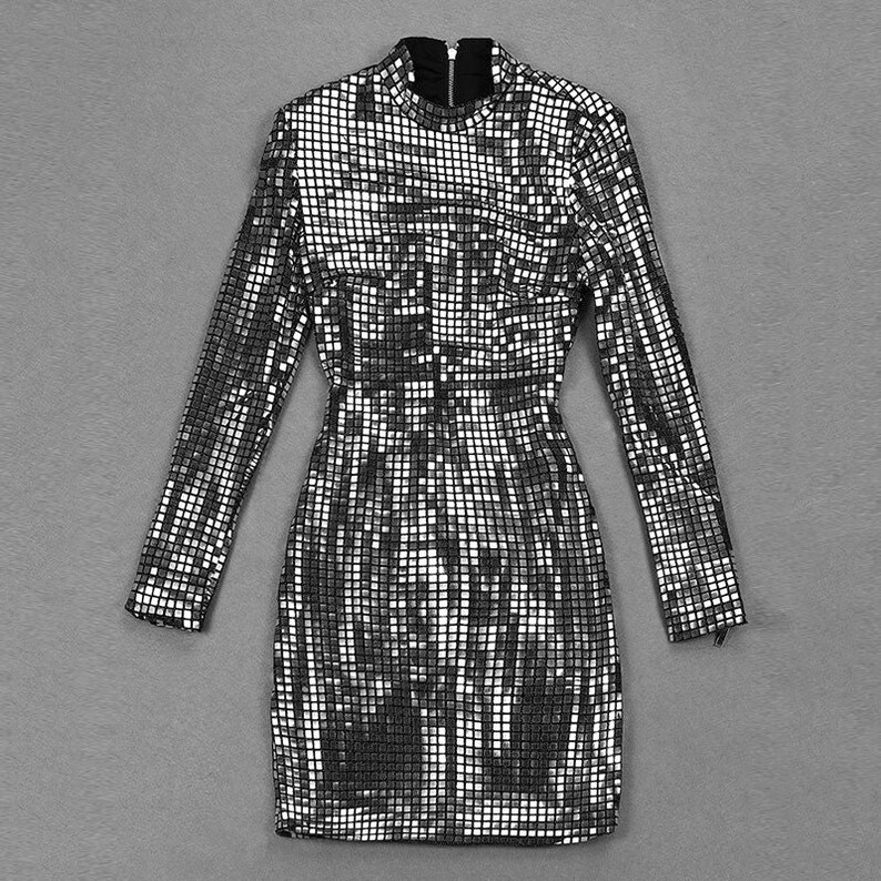 Disco Ball Long Sleeved Silver Dress - Etsy