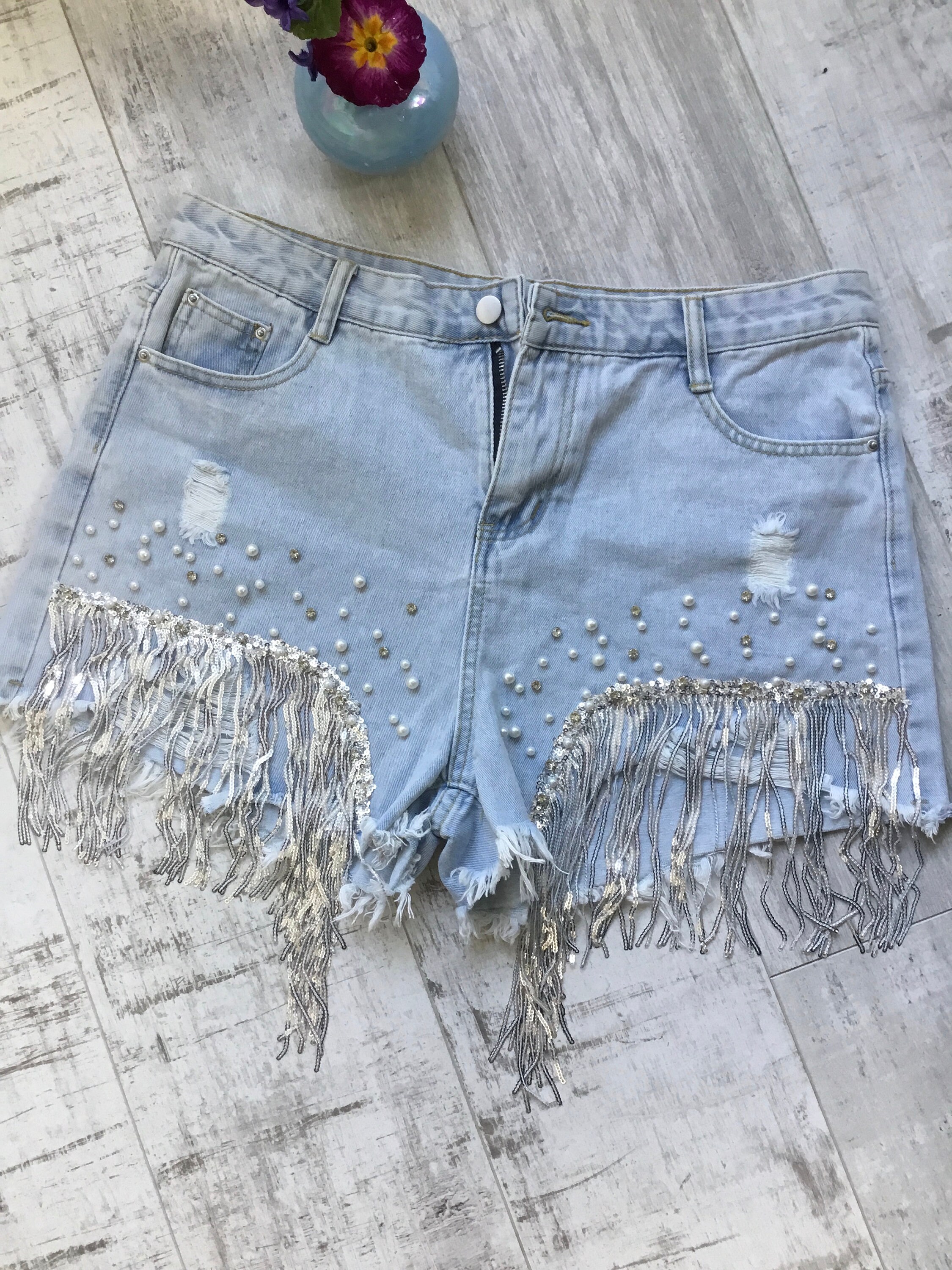 Glitter denim shop shorts