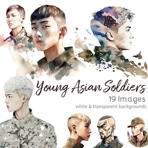 Young soldiers from Asia - 19 clip art images illustrations with white and transparent background - PNG JPG - Asian boys - warriors