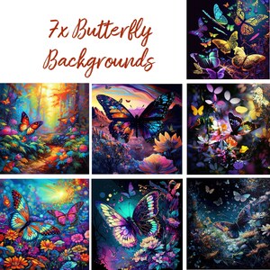 Fantasievolle Schmetterlinge 7x Schmetterlingsbilder für Karten, Hintergründe, Social Media, Einladungen, Poster, Briefe, Basteln, Deko