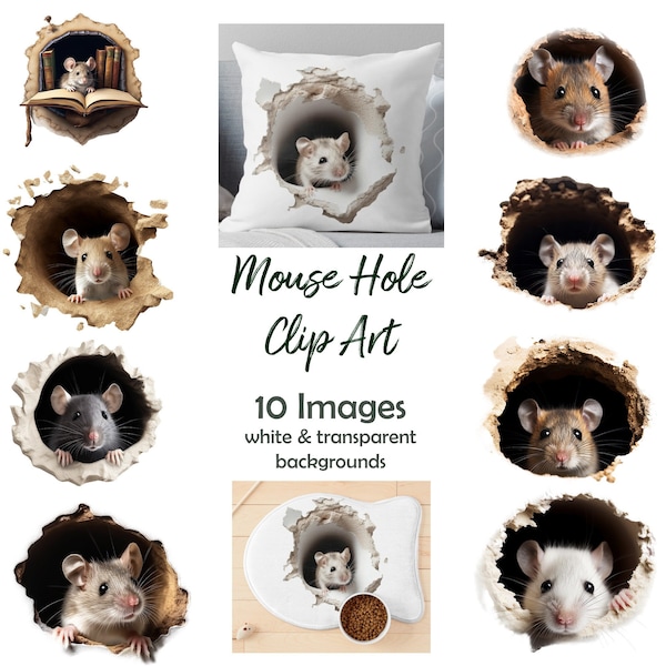 Divertidos ratones Mouse Cave Mouse Hole para decoraciones divertidas Camisas Pegatinas Ropa Publicidad Fondo transparente y blanco PNG Digital