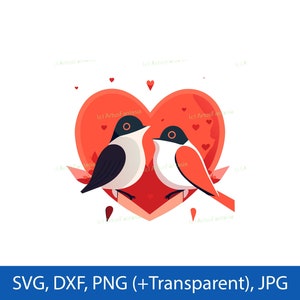 Lovebirds Love Heart Birds SVG / Valentine's Day Romantic Wedding Wedding SVG Vector / Silhouette / png jpg et fond transparent
