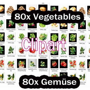 Vegetables Clipart bundle Veggies (38 transparent and 42 with white background) - JPG and PNG - Menu Kitchen Crafting Instant Download Pics