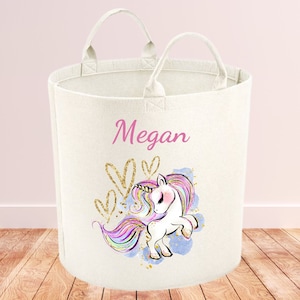 Personalisierte Einhorn Spielzeug Aufbewahrungsbox | Regenbogen Einhorn Design | Spielzeugkorb | Spielzeugkiste | Kinderspielzeug Organisation | Wäschekorb