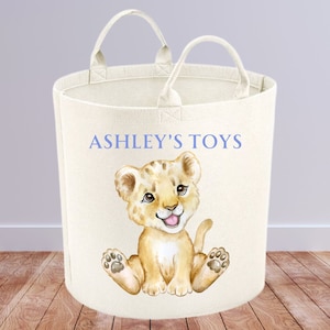 Personalisierte Baby Lion Cub Spielzeug Aufbewahrungsbox | Safari-Thema Spielzeugkorb | Spielzeugkiste | Kinderspielzeug Organisation | Wäschekorb
