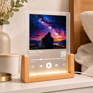 Personalised Song Plaque Custom Photo Light Up LED Music Stand QR code Couples Gift