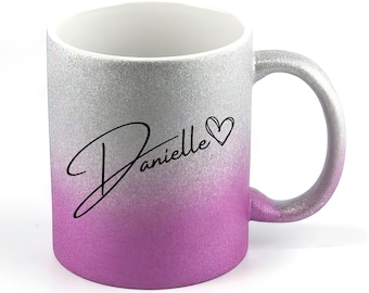 Taza personalizada con nombre y brillantina: regalo de cerámica brillante, 325 ml