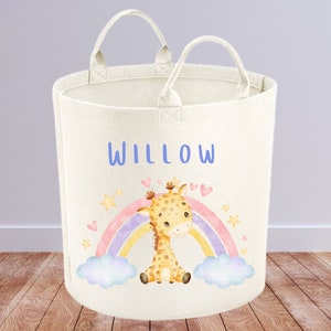 Personalisierte Kinder Spielzeug Aufbewahrungsbox | Baby Giraffe Regenbogen Spielzeug Korb | Spielzeugkiste | Kinderspielzeug Organisation | Wäschekorb