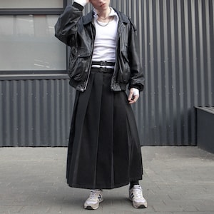 Men's maxi pleated skirt "Extra" with a double belt / not kilt