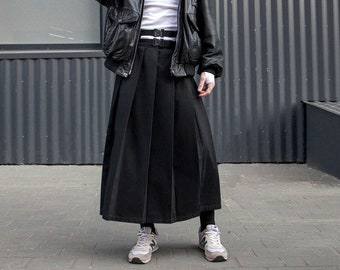 Men's maxi pleated skirt "Extra" with a double belt / not kilt